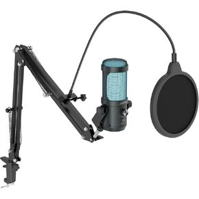 JARO USB Condenser Microphone with Boom Arm Studio Mic for Gaming, Podcast, Recording Real-Time Monitoring & Mute