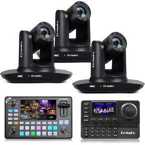 FoMaKo 4K PTZ Camera HDMI, AI Auto-Tracking, 20X Optical Zoom(3pcs),KC602 Video Switcher,KC606 PTZ Controller,for Church Worship Education Conference Events(K20UHX3+KC602+KC606)