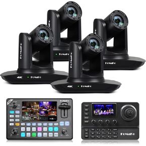 Fomako 4K PTZ Camera HDMI ، AI Auto-Tracking ، Zoom البصري 20x (4pcs) ، KC602 Switcher ، KC606 PTZ Controller ، لأحداث مؤتمرات تعليم الكنيسة (K20UHX4+KC602+KC606)