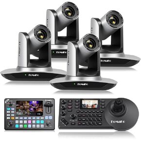 FoMaKo AI Auto Tracking HDMI PTZ Camera, 20x Optical Zoom(4pcs),KC602 Video Mixer Switcher,KC608 Pro PTZ Controller,for Church Services Worship Education(FMK12UHX4+KC602+KC608 Pro)