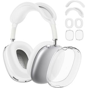 Silicone Case Cover for AirPods Max Headphones, Full Protection Clear TPU Ear Cups White Silicone Ear Pad Headband Covers Anti-Scratch Anti-Fingerprint Fits AirPods Max 2024 2020 (Black)