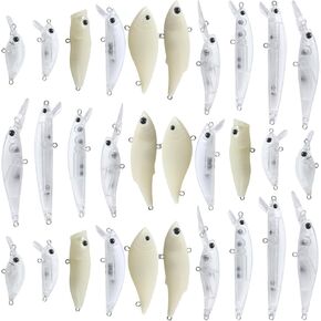 30Pcs Unpainted Fishing Lures Kit Lure Blanks Mixed Hard Baits Crankbait Minnow Jerkbait Popper VIB Lure Bodies DIY Fishing Lures Kit