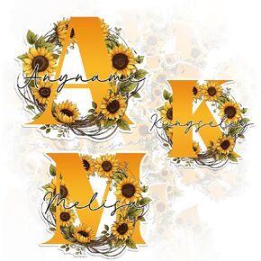 Custom Name Flower Sticker Personalized Initial, Letter with Name and Sunflower Floral Decal Monogram Waterproof Vinyl Decals for Water Bottles, Laptops, Cars, Kindle - Gifts for Kids, Men, Women