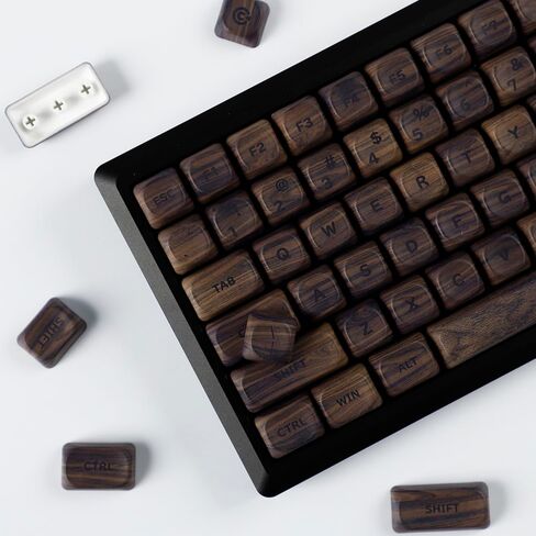 YMDK Wood PBT Keycaps MOA Profile 130 Keys Dye Sub Top Print Walnut Pattern Custom Keycap Set for MX Mechanical Keyboard 61/64/68/84/87/100/104/108% Layout in Saudi Arabia
