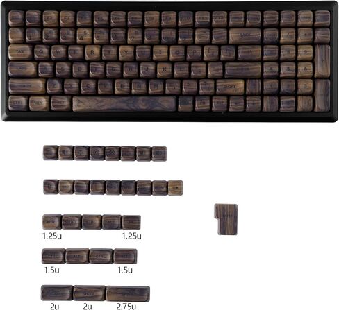 YMDK Wood PBT Keycaps MOA Profile 130 Keys Dye Sub Top Print Walnut Pattern Custom Keycap Set for MX Mechanical Keyboard 61/64/68/84/87/100/104/108% Layout in Saudi Arabia