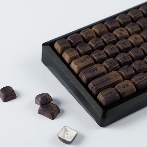 YMDK Wood PBT Keycaps MOA Profile 130 Keys Dye Sub Top Print Walnut Pattern Custom Keycap Set for MX Mechanical Keyboard 61/64/68/84/87/100/104/108% Layout in Saudi Arabia