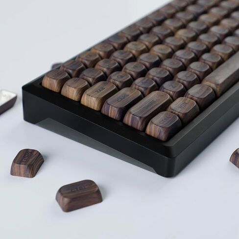 YMDK Wood PBT Keycaps MOA Profile 130 Keys Dye Sub Top Print Walnut Pattern Custom Keycap Set for MX Mechanical Keyboard 61/64/68/84/87/100/104/108% Layout in Saudi Arabia