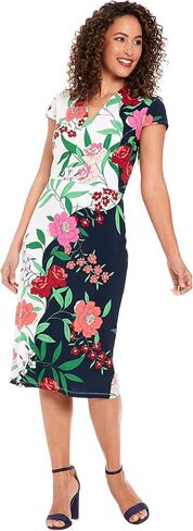 London Times Women's V-Neck Cap Sleeve Sheath Dress Guest of Desk to Dinner Easy Comfortable Garden Party in Kuwait