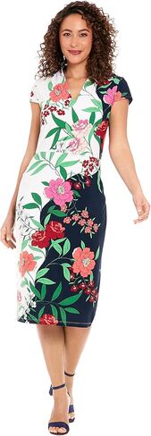 London Times Women's V-Neck Cap Sleeve Sheath Dress Guest of Desk to Dinner Easy Comfortable Garden Party in Kuwait