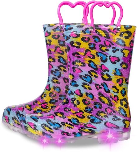 Kids Toddler Rain Boots for Girls Boys Light Up Waterproof Rain Shoes Patterns and Glitter Boot with Easy On Handles in Saudi Arabia