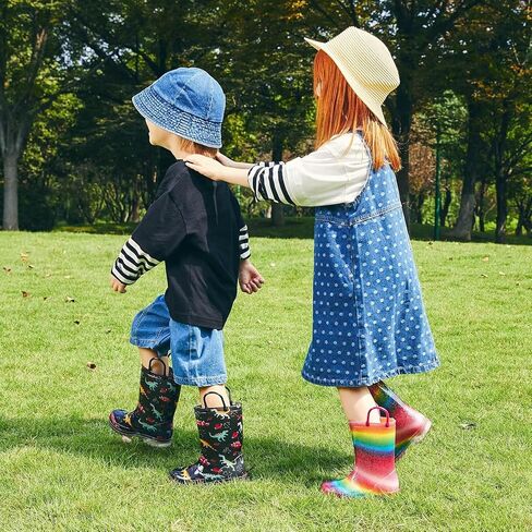 Kids Toddler Rain Boots for Girls Boys Light Up Waterproof Rain Shoes Patterns and Glitter Boot with Easy On Handles in Saudi Arabia