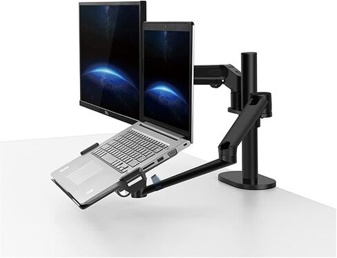 ol-3s ارتفاع سطح المكتب ARM DUAL ARM 17-32 بوصة حامل الشاشة+12-17 بوصة حامل الكمبيوتر المحمول حامل الذراع الكامل للحركة (أسود) in Saudi Arabia