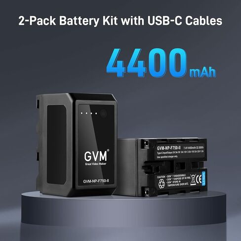 GVM 2 Packs NP-F750 بديل مع كابلات USB-C قابلة لإعادة الشحن ، وشواحن السفر لـ NP-F975 ، NP-F960 ، NP-F950 ، NP-F930 ، NP-F770 ، NP-F750 ، NP-F550 ، DCR ، DSR ، HDR ، FDR ، HVR ، HVR ، in Kuwait