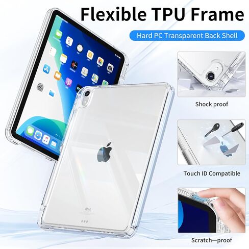 KenKe Case for iPad A16 11th Gen 11-inch 2025/10th Generation 10.9" 2022 with Pencil Holder, Detachable 2 in 1 Sliding Removable Cover, Transparent PC Back&TPU Shockproof, Slim Trifold, Sky Blue in Saudi Arabia
