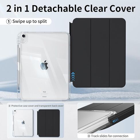 CASE Kenke لـ iPad A16 11th Gen 11 بوصة 2025/10 من الجيل 10.9 "2022 مع حامل قلم رصاص ، قابلة للفصل 2 في 1 غطاء قابلة للإزالة ، وظهر الكمبيوتر الشفاف و TPU صدمية ، TRAFOLD نحيف ، SKY Blue in Kuwait