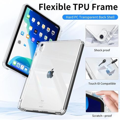 CASE Kenke لـ iPad A16 11th Gen 11 بوصة 2025/10 من الجيل 10.9 "2022 مع حامل قلم رصاص ، قابلة للفصل 2 في 1 غطاء قابلة للإزالة ، وظهر الكمبيوتر الشفاف و TPU صدمية ، TRAFOLD نحيف ، SKY Blue in Kuwait
