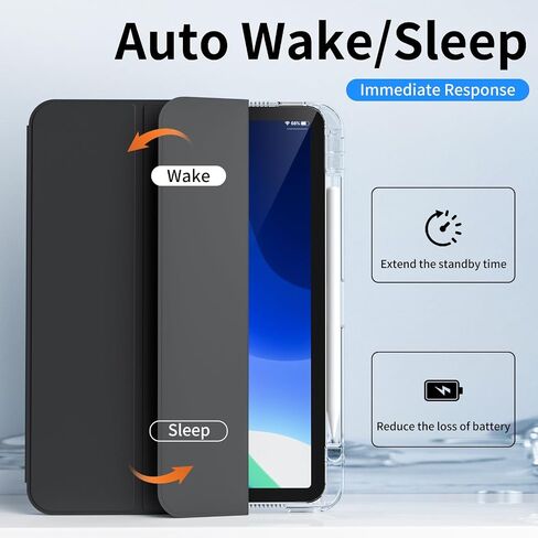 CASE Kenke لـ iPad A16 11th Gen 11 بوصة 2025/10 من الجيل 10.9 "2022 مع حامل قلم رصاص ، قابلة للفصل 2 في 1 غطاء قابلة للإزالة ، وظهر الكمبيوتر الشفاف و TPU صدمية ، TRAFOLD نحيف ، SKY Blue in Kuwait