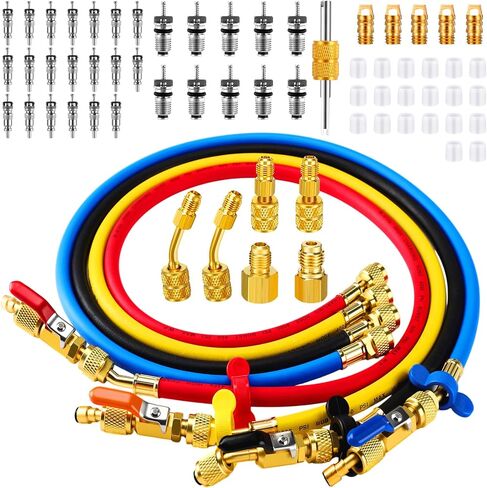 Threlaco 4 Pcs 5ft AC Refrigerant Charging Hose Kit with 4 Ball Valve 2 Mini Split Systemdapter Valve Core Remover and Valve Core Apply to R134a R410a R404a R12 R22 R502 R1234yf Refrigerant (4 Colors) in Saudi Arabia