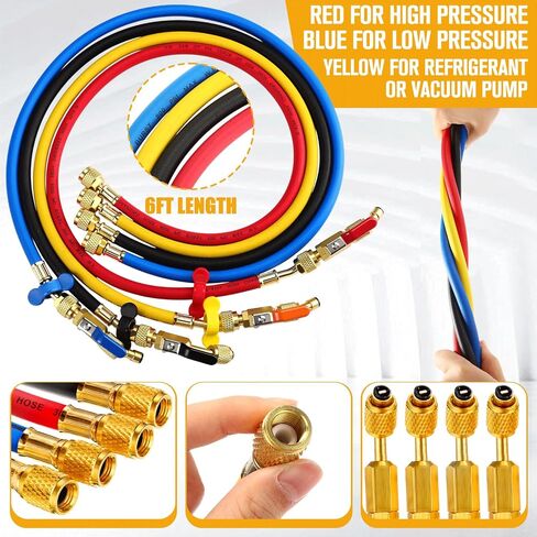 Threlaco 4 Pcs 5ft AC Refrigerant Charging Hose Kit with 4 Ball Valve 2 Mini Split Systemdapter Valve Core Remover and Valve Core Apply to R134a R410a R404a R12 R22 R502 R1234yf Refrigerant (4 Colors) in Saudi Arabia
