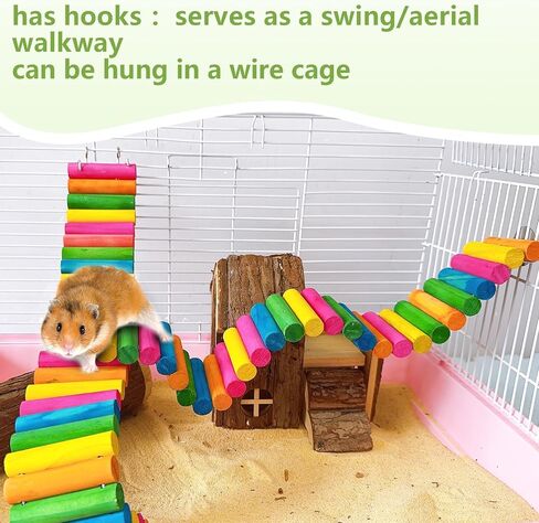 HAMILEDYI Hamster Rainbow Bridge,Flexible Bendy Climbing Ladder Hanging Wooden Chew Toy for Bird Parrot Guinea Pig Chinchilla Chipmunk Sugar Glider Gerbil Mice Squirrel Small Animal(Pack of 2) in Saudi Arabia