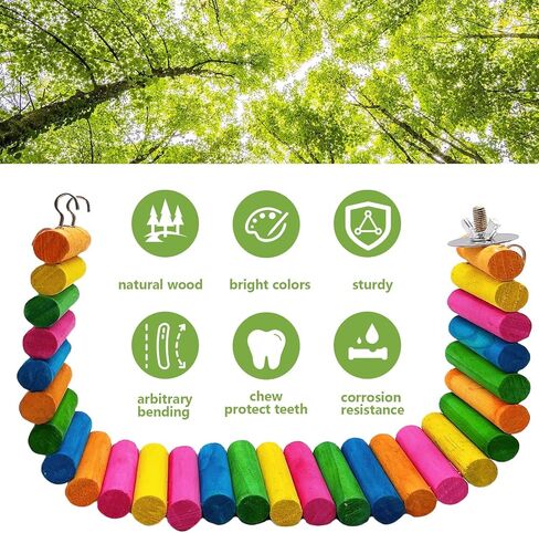HAMILEDYI Hamster Rainbow Bridge,Flexible Bendy Climbing Ladder Hanging Wooden Chew Toy for Bird Parrot Guinea Pig Chinchilla Chipmunk Sugar Glider Gerbil Mice Squirrel Small Animal(Pack of 2) in Saudi Arabia