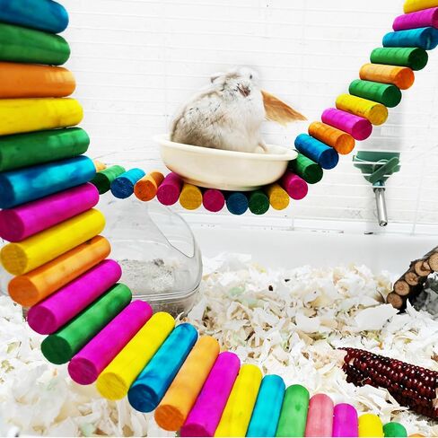HAMILEDYI Hamster Rainbow Bridge,Flexible Bendy Climbing Ladder Hanging Wooden Chew Toy for Bird Parrot Guinea Pig Chinchilla Chipmunk Sugar Glider Gerbil Mice Squirrel Small Animal(Pack of 2) in Saudi Arabia