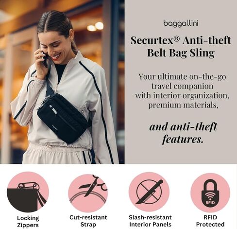 Baggallini Securtex® Anti-theft Belt Bag - Fanny Pack for Women RFID Wallet Locking Zipper - Travel Bag Crossbody Purse in Saudi Arabia