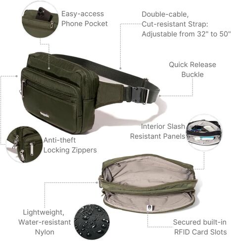 Baggallini Securtex® Anti-theft Belt Bag - Fanny Pack for Women RFID Wallet Locking Zipper - Travel Bag Crossbody Purse in Saudi Arabia
