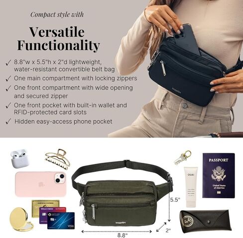 Baggallini Securtex® Anti-theft Belt Bag - Fanny Pack for Women RFID Wallet Locking Zipper - Travel Bag Crossbody Purse in Saudi Arabia