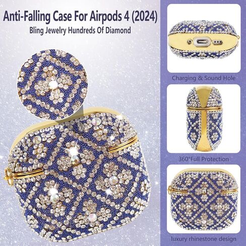 متوافق مع AirPods 4 Case Cover (2024) ، حالة واقية للحجر الراين من أجل الجيل الرابع من Airpods مع سلسلة مفاتيح Bling اللطيفة للنساء والبنات (Rose Gold) in Kuwait