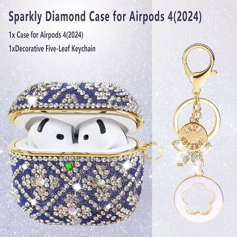 متوافق مع AirPods 4 Case Cover (2024) ، حالة واقية للحجر الراين من أجل الجيل الرابع من Airpods مع سلسلة مفاتيح Bling اللطيفة للنساء والبنات (Rose Gold) in Kuwait