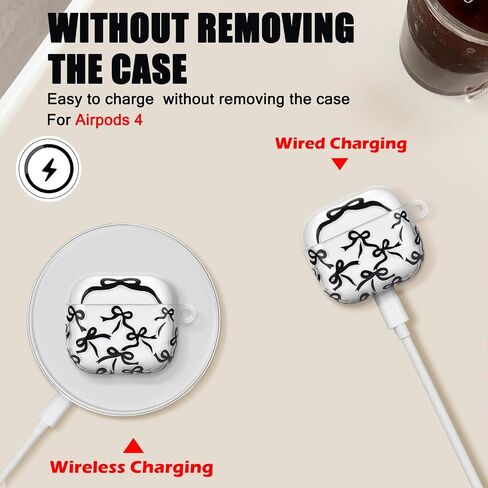 CameCosy for AirPods 4 Case with Pearl Bracelet Keychain, Black Bow Tie Design Protective Shockproof Clear TPU Premium Cover for AirPods 4th Generation for Women in Saudi Arabia