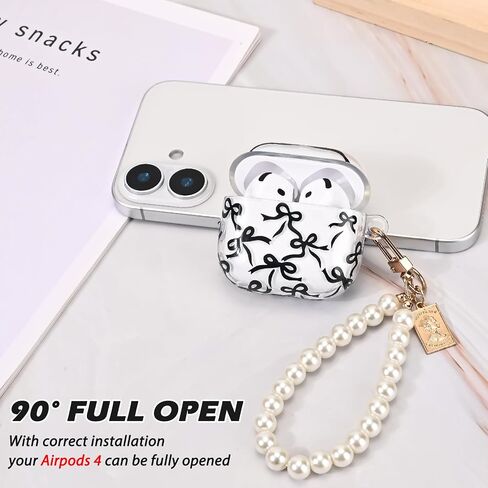 CameCosy for AirPods 4 Case with Pearl Bracelet Keychain, Black Bow Tie Design Protective Shockproof Clear TPU Premium Cover for AirPods 4th Generation for Women in Saudi Arabia