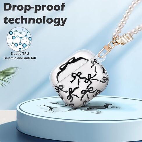 CameCosy for AirPods 4 Case with Pearl Bracelet Keychain, Black Bow Tie Design Protective Shockproof Clear TPU Premium Cover for AirPods 4th Generation for Women in Saudi Arabia