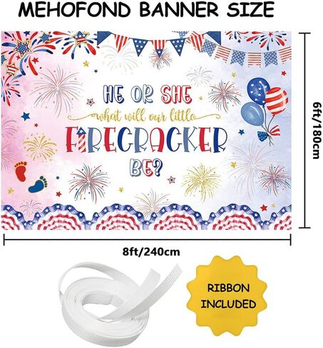 MEHOFOND 4th of July Gender Reveal Backdrop He or She What Will Our Little Firecracker be Photography Background Red White and Blue Firecracker Theme Party Banner Firework Star Photo Prop 6x3.6ft in Saudi Arabia