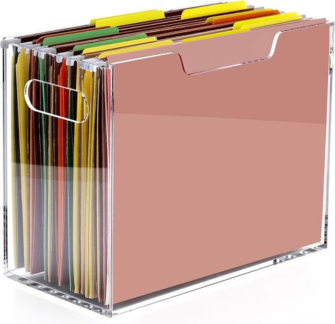 صندوق منظم ملفات معلق، حامل ملفات أكريليك بمقابض، صندوق ملفات شفاف لحجم الحروف/مجلدات ملفات A4، تخزين مجلد معلق للمكتب والمنزل والمكتب والمدرسة - عبوة واحدة in Kuwait