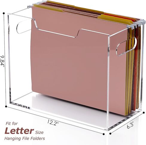 صندوق منظم ملفات معلق، حامل ملفات أكريليك بمقابض، صندوق ملفات شفاف لحجم الحروف/مجلدات ملفات A4، تخزين مجلد معلق للمكتب والمنزل والمكتب والمدرسة - عبوة واحدة in Kuwait