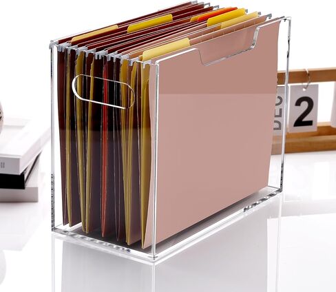 صندوق منظم ملفات معلق، حامل ملفات أكريليك بمقابض، صندوق ملفات شفاف لحجم الحروف/مجلدات ملفات A4، تخزين مجلد معلق للمكتب والمنزل والمكتب والمدرسة - عبوة واحدة in Kuwait