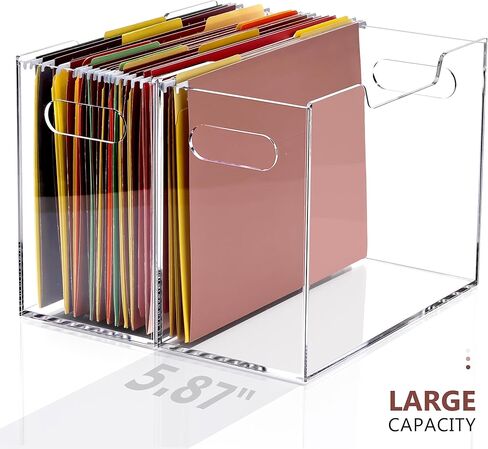 صندوق منظم ملفات معلق، حامل ملفات أكريليك بمقابض، صندوق ملفات شفاف لحجم الحروف/مجلدات ملفات A4، تخزين مجلد معلق للمكتب والمنزل والمكتب والمدرسة - عبوة واحدة in Kuwait