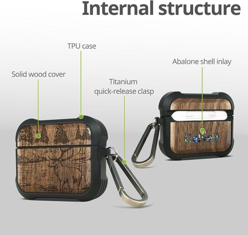 Carveit Wooden Case for AirPods Pro 2nd/1st Gen Case, Wood Artisan Engraved & TPU Shockproof Cover, Titanium Quick Released Clasp, Wireless Chargers Compatible (Mountains and Deer) Walnut in Kuwait