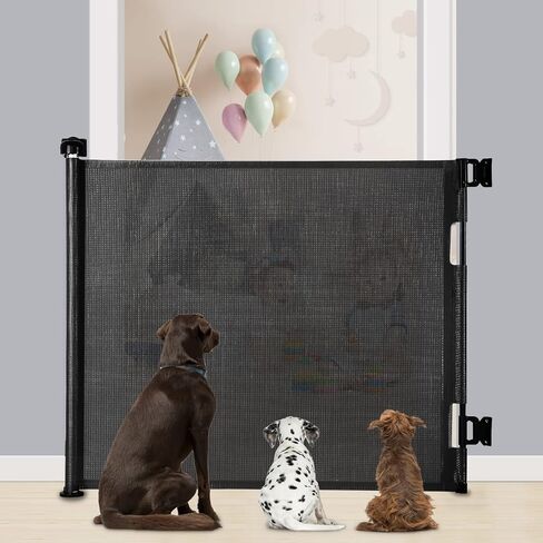 Retractable Baby Gate, Extra Wide Safety Kids or Pets Gate, 33" Tall, Extends to 55" Wide, Mesh Safety Dog Gate for Stairs, Indoor, Outdoor, Doorways, Hallways, One Hand Easy to Wipe in Saudi Arabia