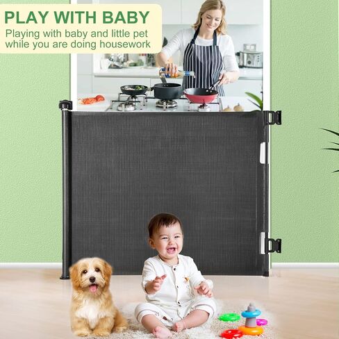Retractable Baby Gate, Extra Wide Safety Kids or Pets Gate, 33" Tall, Extends to 55" Wide, Mesh Safety Dog Gate for Stairs, Indoor, Outdoor, Doorways, Hallways, One Hand Easy to Wipe in Saudi Arabia