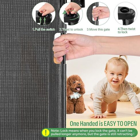 Retractable Baby Gate, Extra Wide Safety Kids or Pets Gate, 33" Tall, Extends to 55" Wide, Mesh Safety Dog Gate for Stairs, Indoor, Outdoor, Doorways, Hallways, One Hand Easy to Wipe in Saudi Arabia