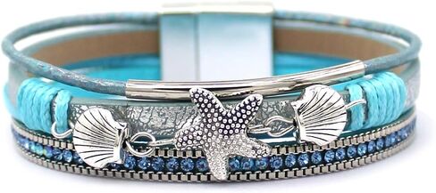 P Ammy Fashion® Multi-layered Leather Bracelet Rhinestone Starfish Stackable Boho Cuff Bangles Bohemian Jewelry Gift for Women or teen girls with Magnetic Clasp in Saudi Arabia