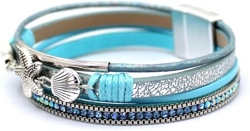 P Ammy Fashion® Multi-layered Leather Bracelet Rhinestone Starfish Stackable Boho Cuff Bangles Bohemian Jewelry Gift for Women or teen girls with Magnetic Clasp in Saudi Arabia