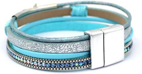 P Ammy Fashion® Multi-layered Leather Bracelet Rhinestone Starfish Stackable Boho Cuff Bangles Bohemian Jewelry Gift for Women or teen girls with Magnetic Clasp in Saudi Arabia