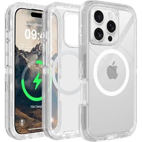 بالنسبة إلى iPhone 16 Pro Max Case Case ، متوافق مع Magsafe ، مضاد للأصفر ، مقاوم للصدمة ، مقاوم للقطب ، حماية شديدة التحمل ، غطاء علبة الهاتف المغناطيسي الثلاثي ، 6.9 "، Clear