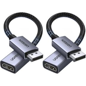 UGREEN 2 Pack 4K DisplayPort to HDMI Adapter, Unidirectional DP 1.2 PC to HDMI 1.4 Converter Braided Cable Male to Female for Desktop, Projector, Monitor, Compatible with AMD, NVIDIA, Passive, 0.66FT