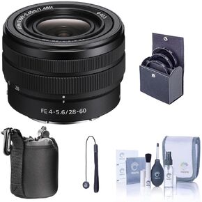 Sony FE 28-60mm f/4-5.6 Lens, Bundle with 40.5mm Filter Kit, Lens Case, Cleaning Kit, Lens Cap Tether
