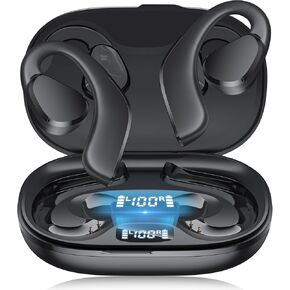 TTQ Open Ear Headphones, Open Ear True Wireless Bluetooth 5.3, Sports with Earhooks, 60H Playtime, Wireless Charging Case & LED Display, Waterproof, for Running Workout